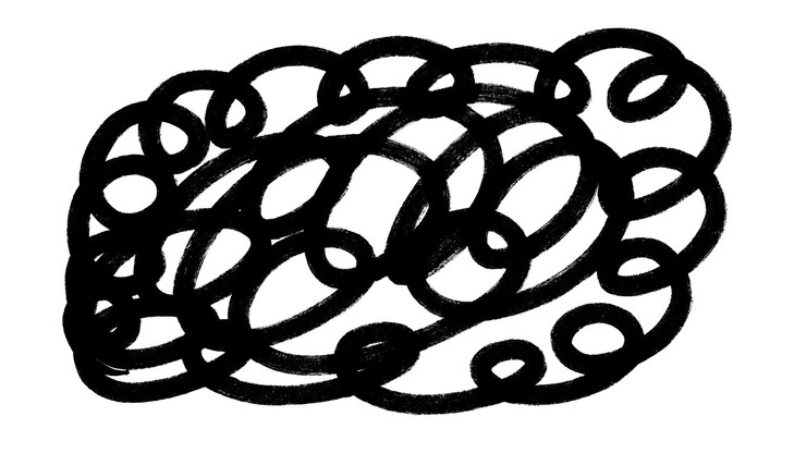 Animeret håndtegnet sort krusedulle-loop på hvid baggrund
