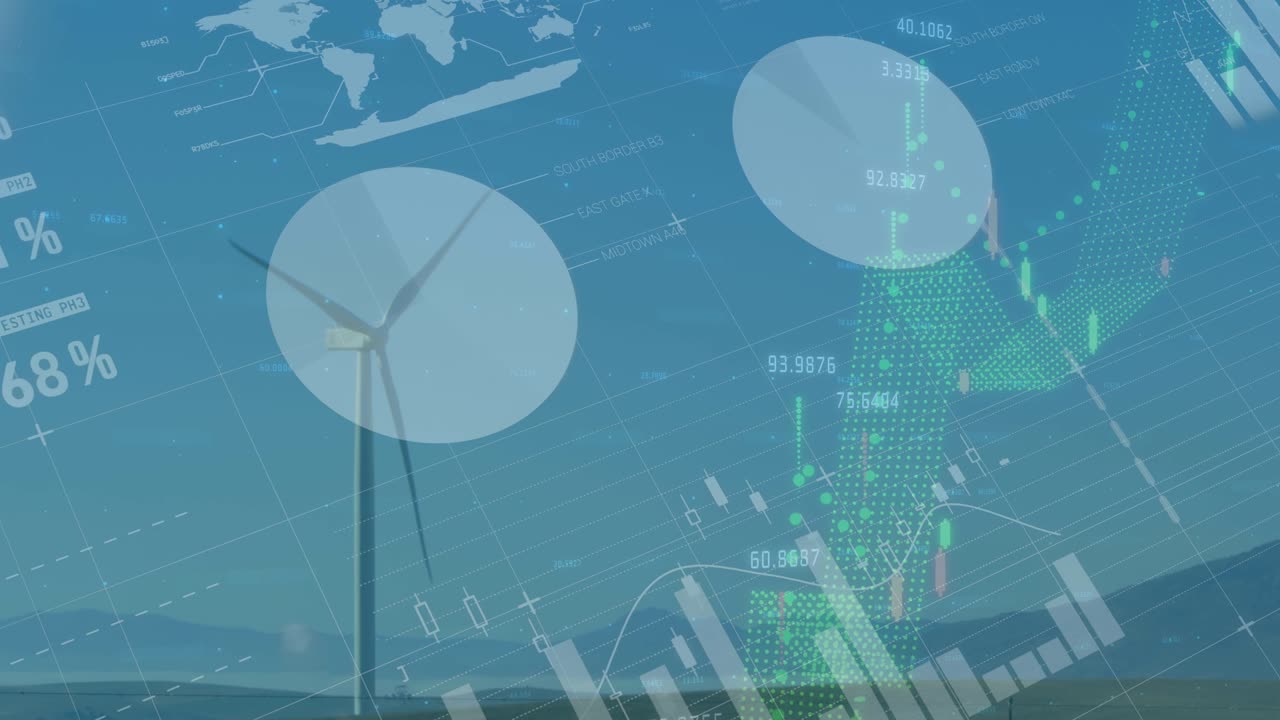 풍력 터빈을 통해 금융 데이터 처리의 애니메이션