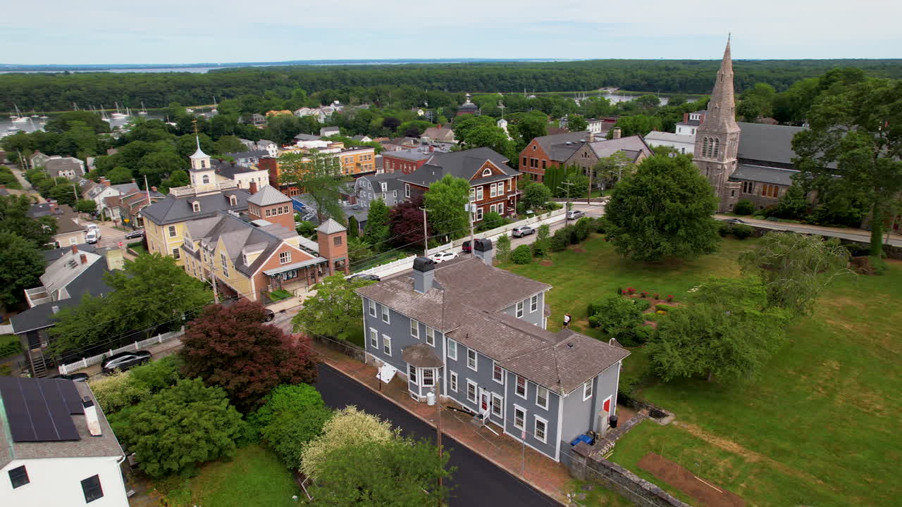 Museum exterior Varnum House Rhode Island East Greenwich town aerial drone Providence