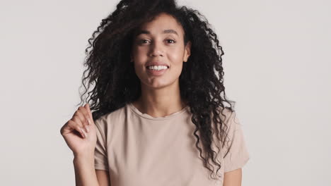 african american woman over white background.