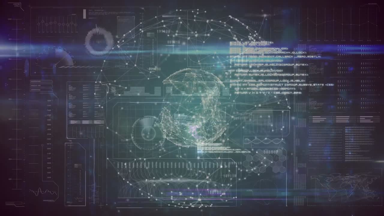 연결의 애니메이션과 데이터 처리가 글로벌과 함께 디지털 화면에