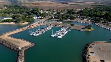 Haleiwa-Boat-Harbor-And-Kamehameha-Highway-Bridge-In-Oahu,-Hawaii