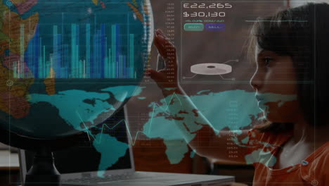 animación de una niña sobre el procesamiento de datos en el fondo
