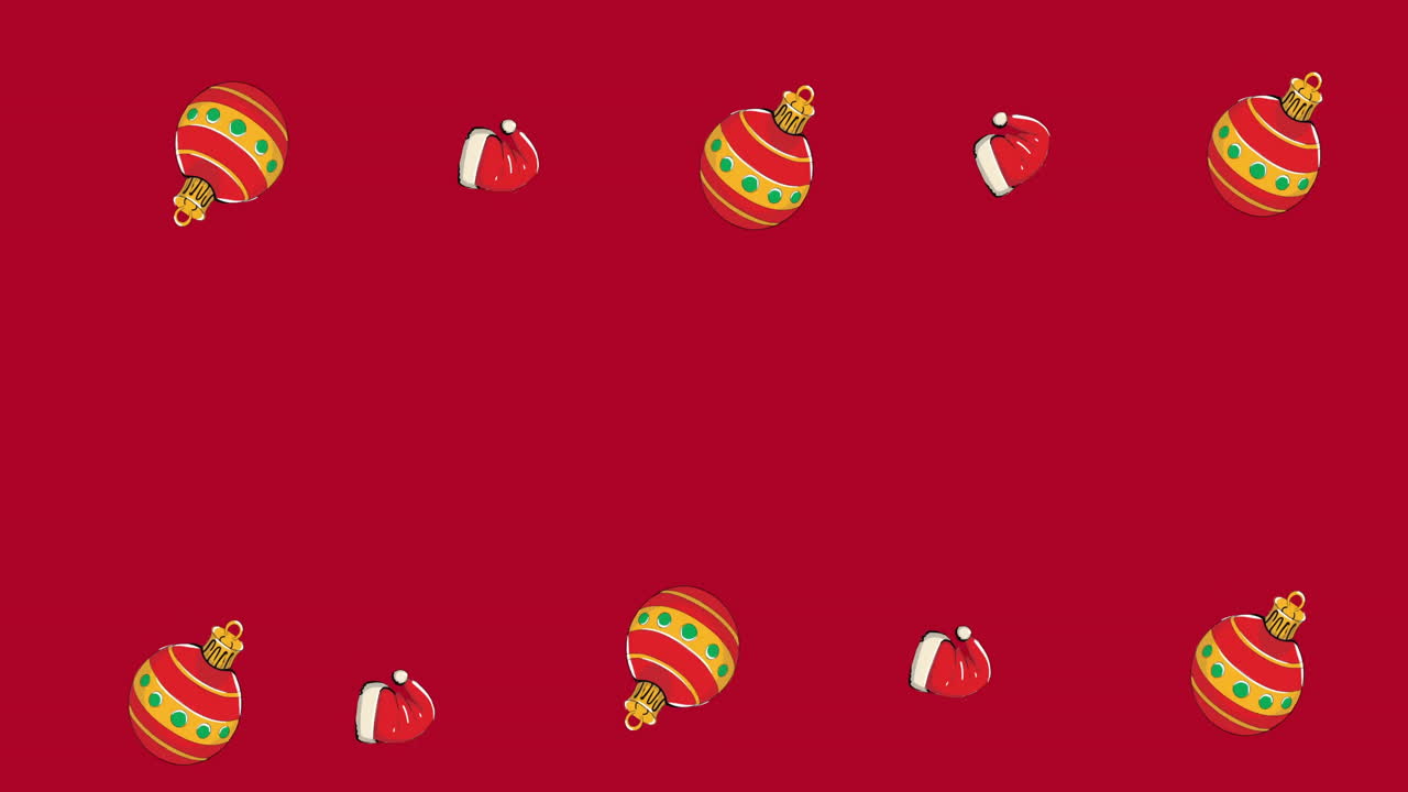 Animation of christmas pattern and copy space on red background