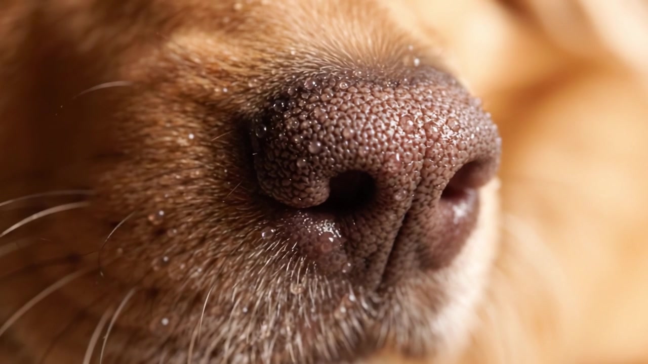 Una vista de cerca de la nariz de un perro mostrando su textura y humedad únicas, destacando las complejidades de la anatomía canina con asombroso detalle