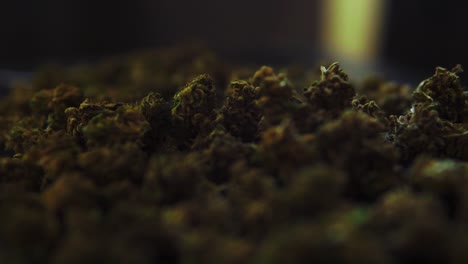 cbd and thc marijuana buds recorded from up close as the smoke drifts by. illegal alternative medicine.