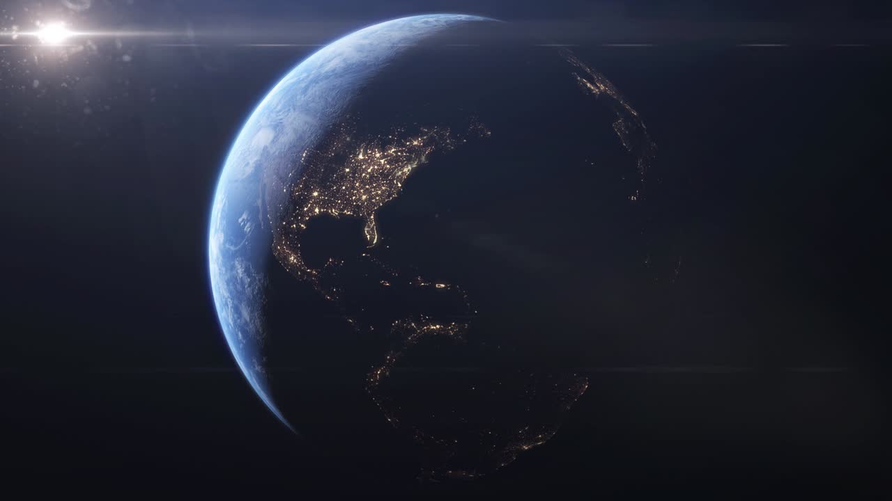우주 에서 지구 행성 의 해가 뜨는 장면