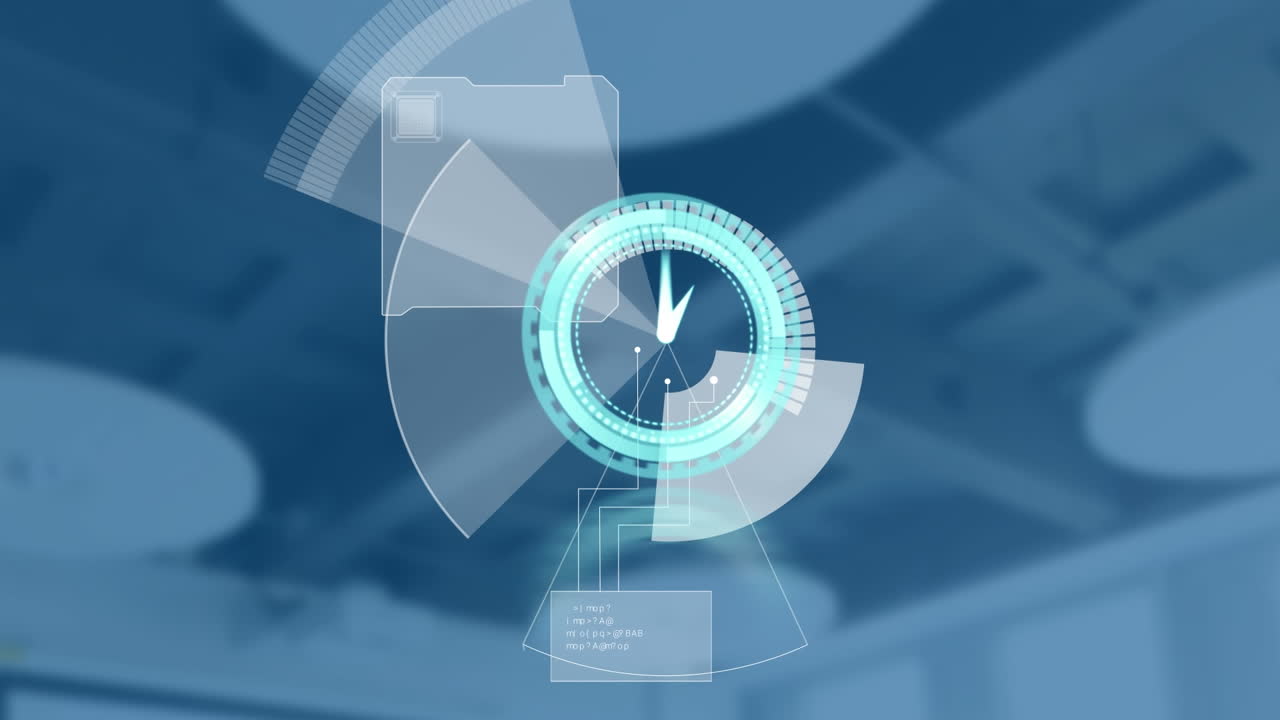 빈 사무실에서 스 ⁇  스캐닝과 데이터 처리의 애니메이션