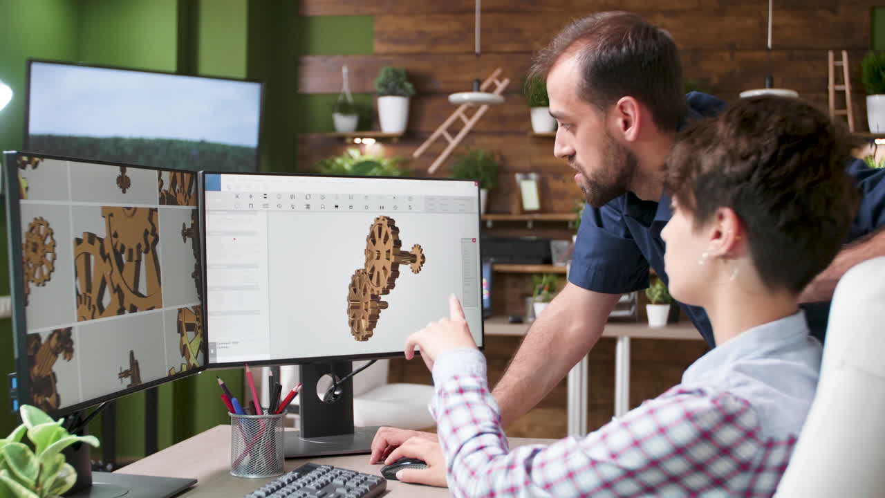 Design and engineering team working on a 3D mechanical design