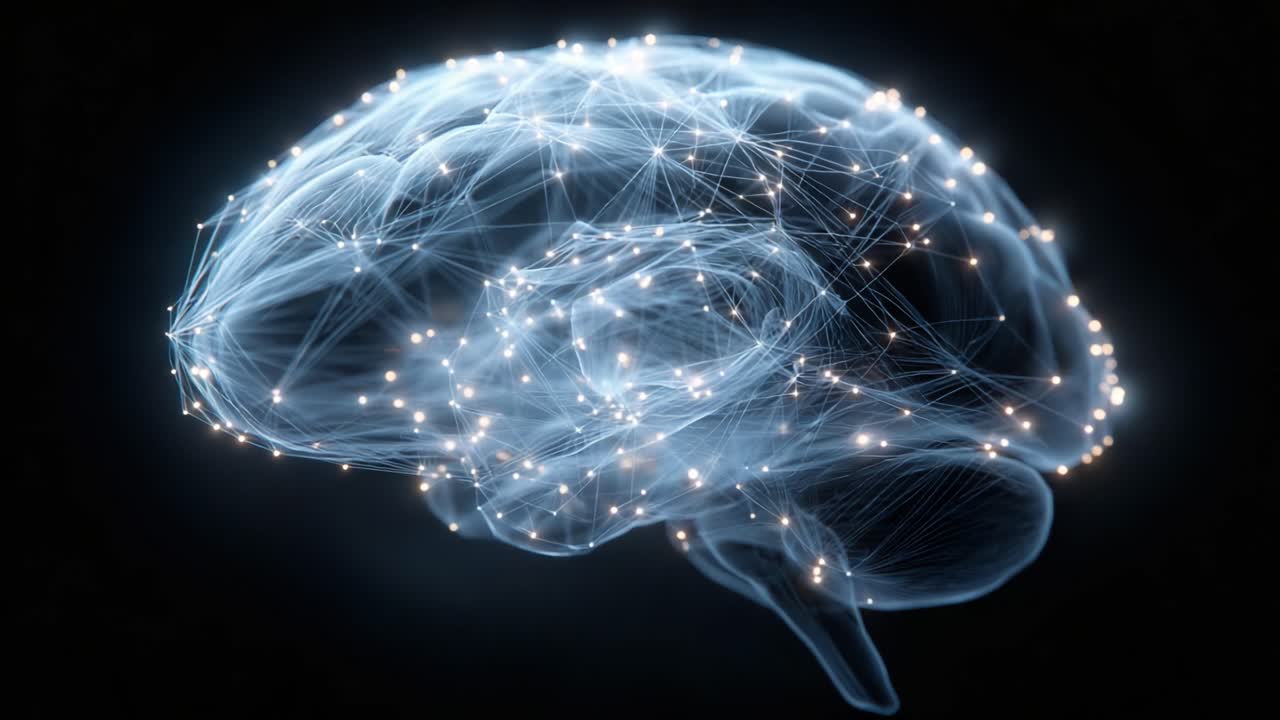 A Captivating Digital Visualization of the Human Brain Showcasing Neural Pathways and Connections Illuminated by Brightly Glowing Nodes Against a Dark Background