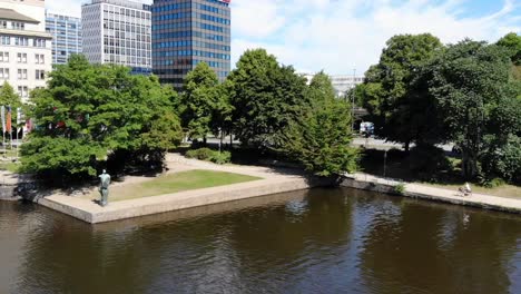 Aerial-drone-shot-of-a-park-in-Hamburg