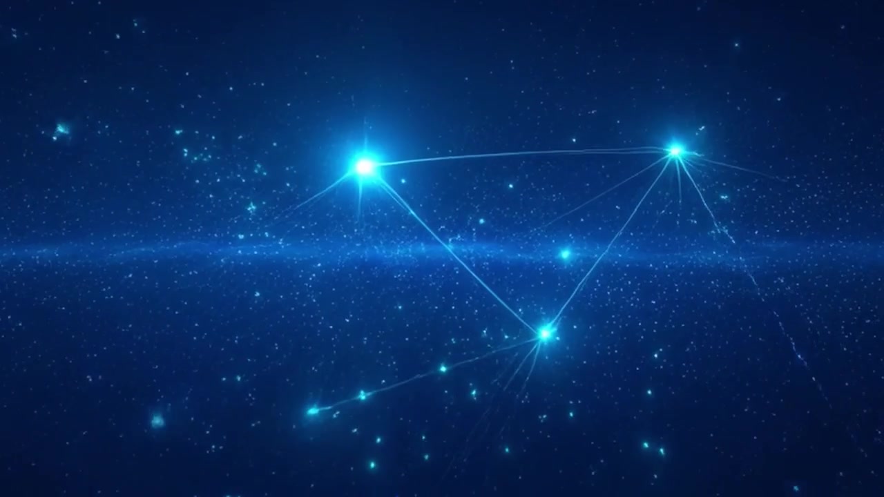 Abstract Digital Network Connecting Glowing Particles in Deep Space