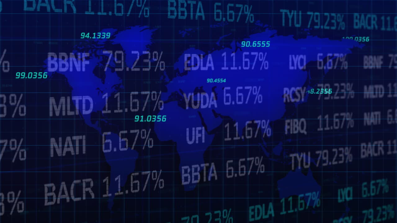 Animation of financial data processing over world map