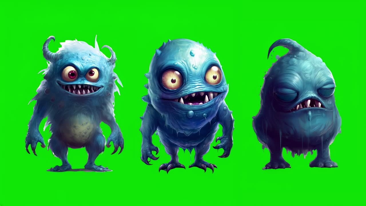 Funny blue monsters on green background