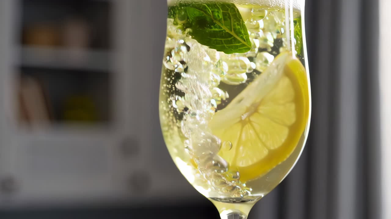 레몬과 민트가 들어있는 스파클링 레모네이드