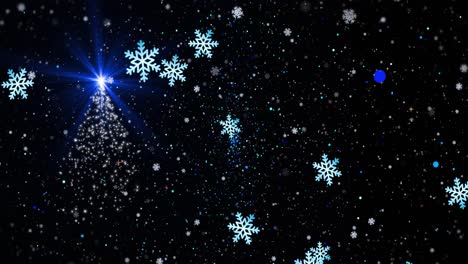 animación del árbol de navidad y la nieve cayendo