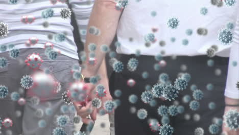 바쁜 거리에서  ⁇ 는 보행자 위에 있는 코로나19 세포의 애니메이션