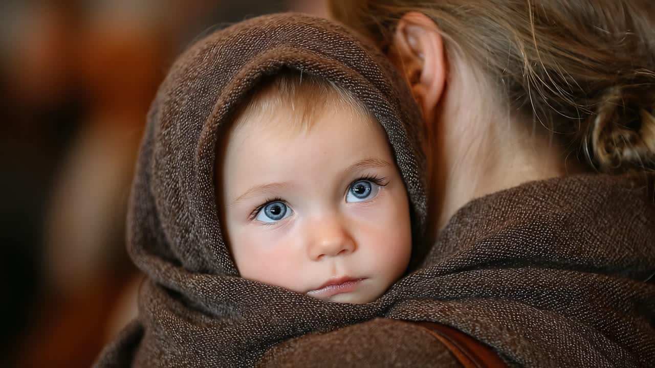 A tender moment captured between a parent and child, showcasing the innocence and charm of young love, draped in cozy textiles creating a warm, intimate atmosphere