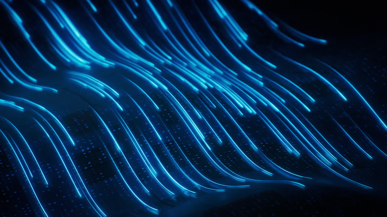 Flowing curve lines with technical board background, 3d rendering