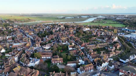 rye town centre sussex uk panning drone aerial view