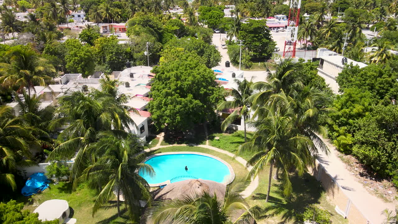 vista de palmeras y piscinas en yucatan