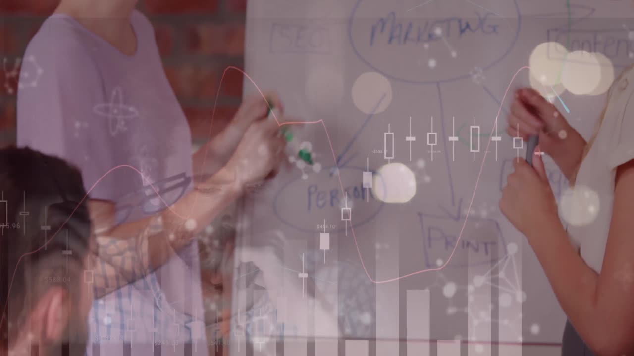 animación de estadísticas y procesamiento de datos financieros sobre empresarios en reuniones