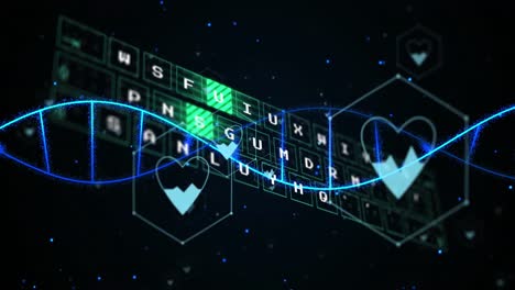 animación de iconos, cadena de adn sobre el procesamiento de datos