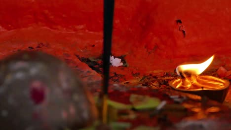 burning diya in varanasi ,india during ganga aarti