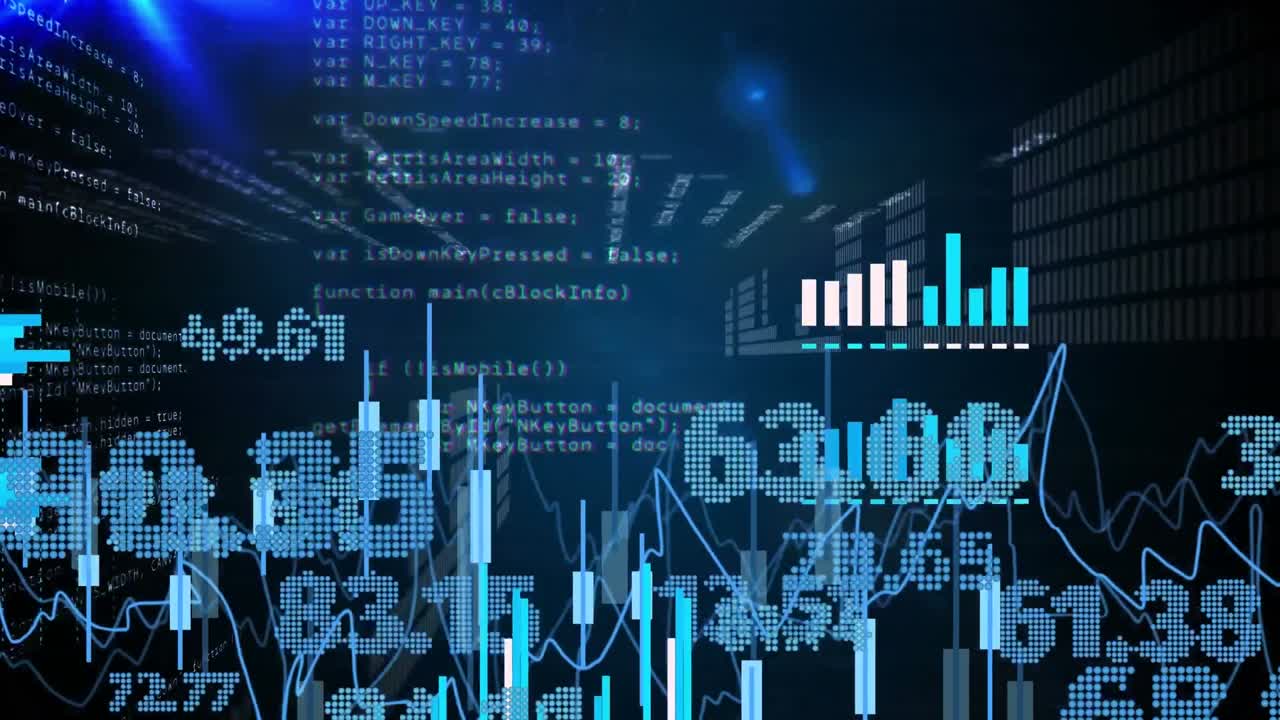 Animation of financial data processing over numbers changing