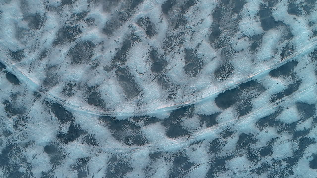 Drone video of arctic ice in snowy winter