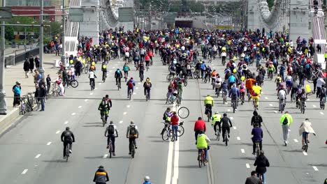 concept bike and a healthy lifestyle. tens of thousands of people on bicycle parade. aerial view