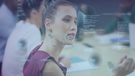 animación del procesamiento de datos sobre diversas personas de negocios que trabajan en la oficina