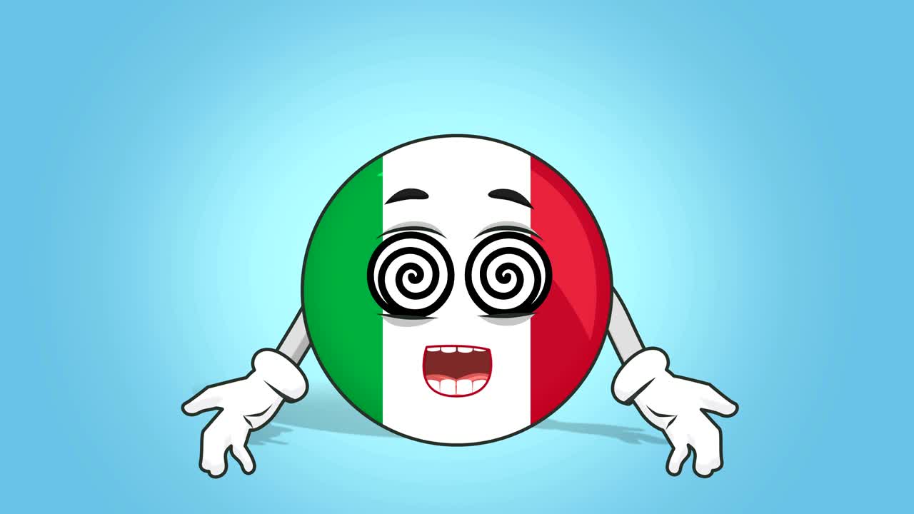 Cartoon Icon Flag Italy Hypnosis with Face Animation with Alpha Matte