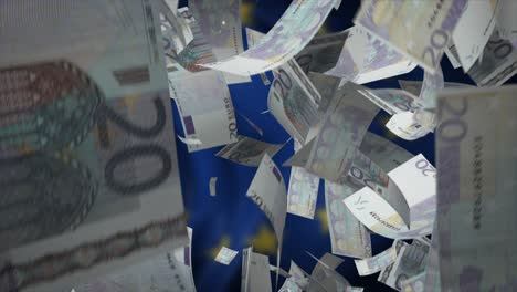 euro banknotes flying over european union flag