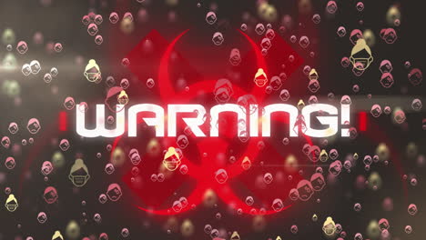 animation of falling emoji wearing face masks warning text over black background