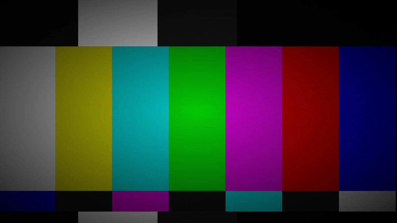 Monoscopio televisivo con glitch e interferenza di segnale