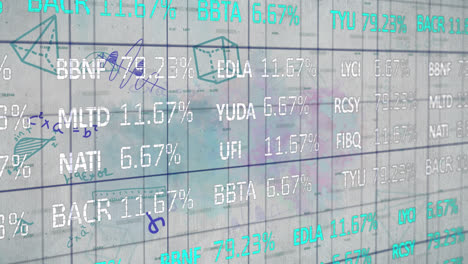 animation of icons over stock market on white background