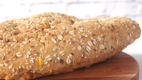 close up of a loaf of multigrain bread