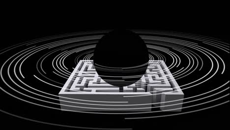 Animation-of-spinning-globe-over-maze-pattern-on-grey-background