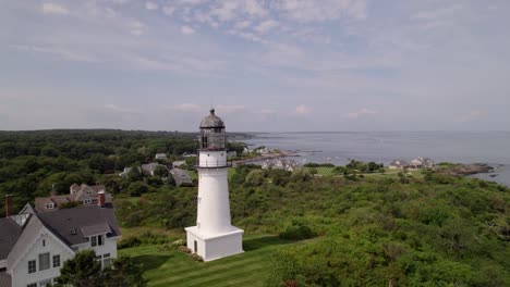 historic lighthouse backdropped by the cape elizabeth coastline