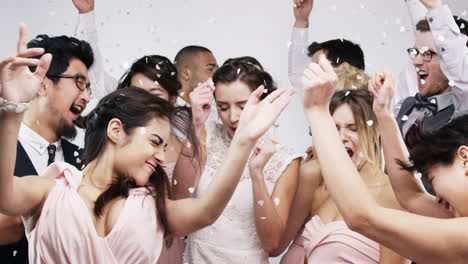 multi racial group dancing slow motion wedding photo booth series