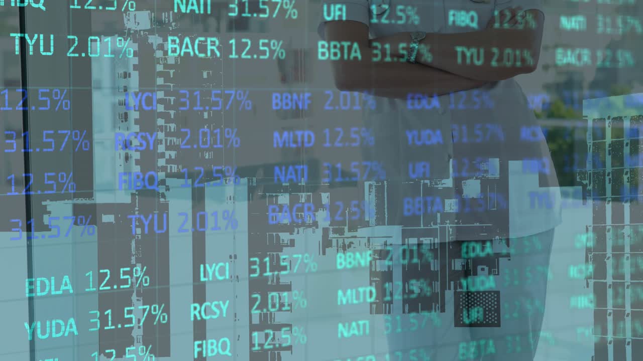 Animation of financial data processing over female doctor