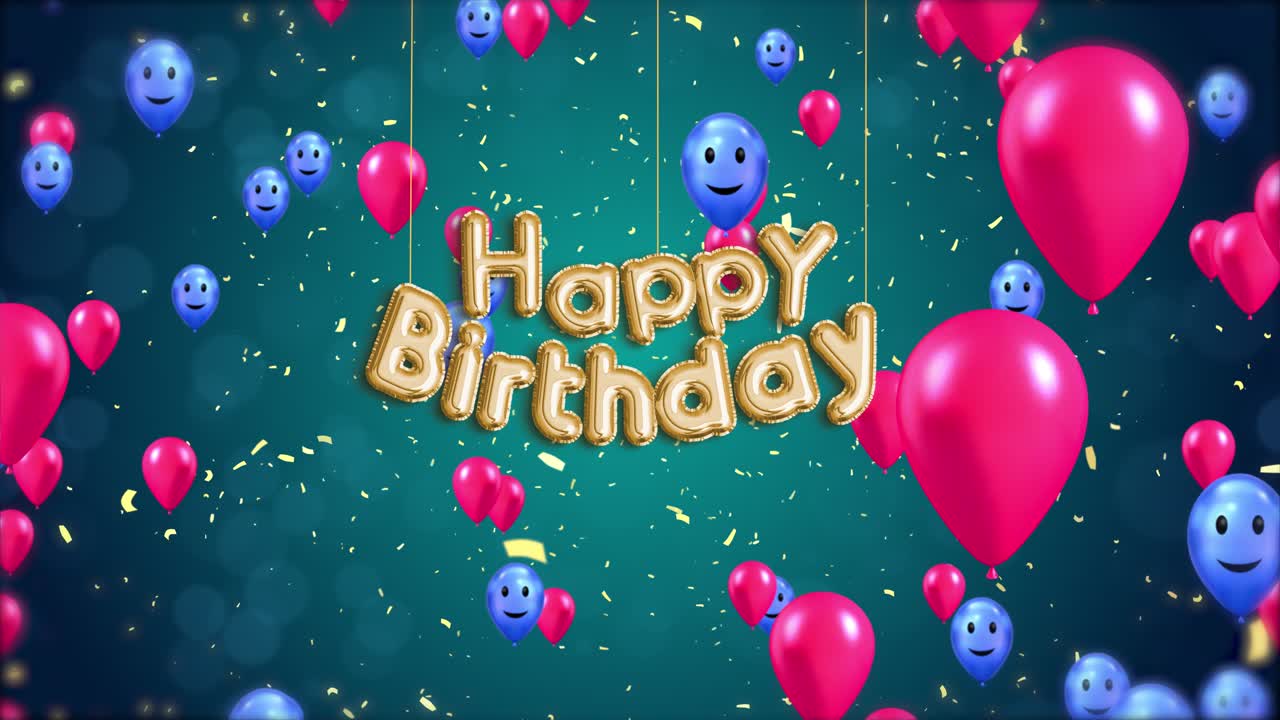 feliz cumpleaños de fondo con globos y confeti