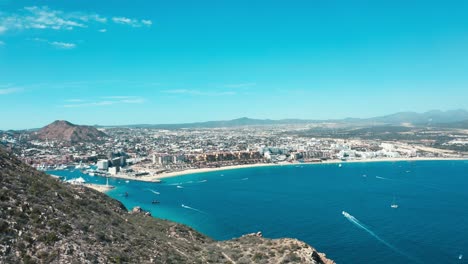 a stunning panoramic shot of a tropical bay scene from the air