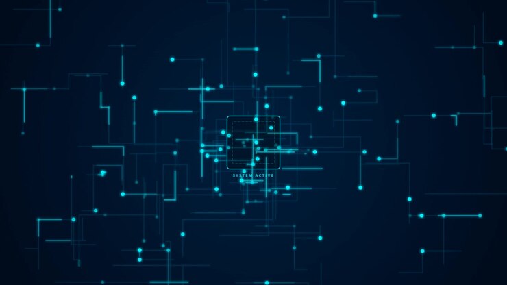 Interfaccia di rete digitale con nodi e linee di dati luminosi