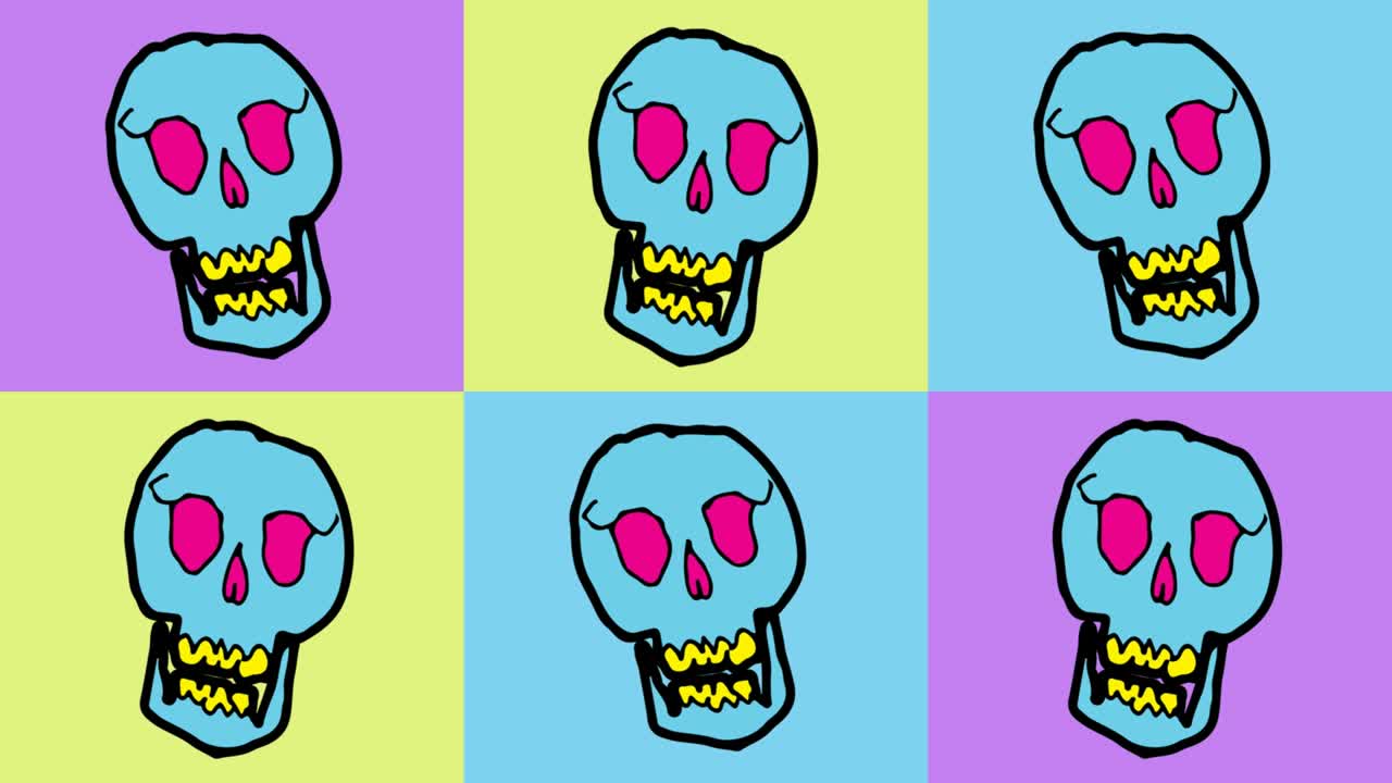 niños dibujando arte pop fondo sin costuras con el tema de la calavera