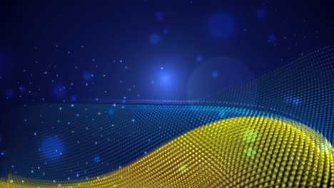 bandera de ucrania ondeando sobre un fondo azul con llamaradas brillantes, bucle de movimiento