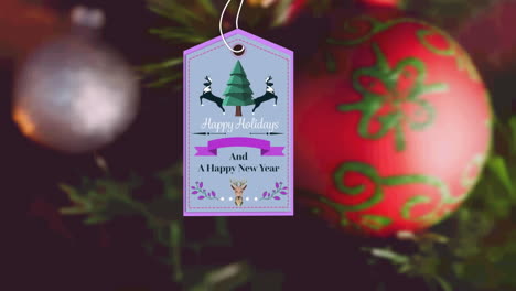 animation of present tag with christmas greetings on christmas decoration