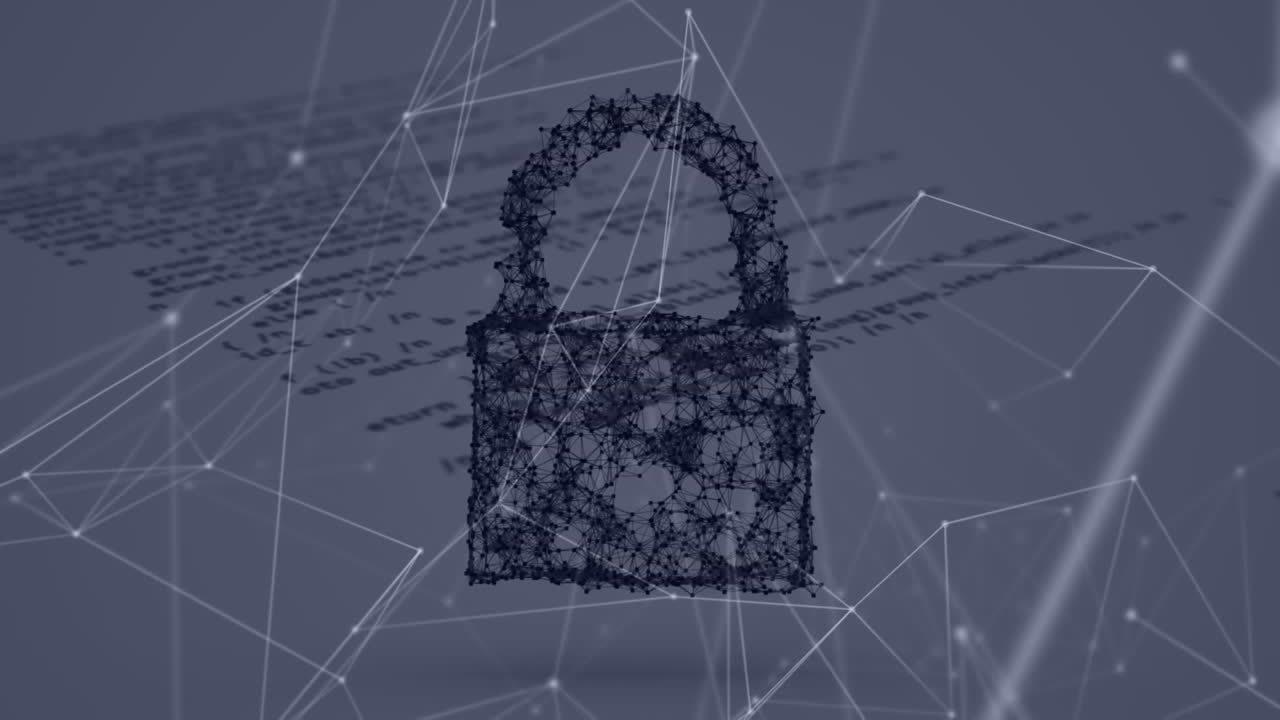 animación del candado de seguridad en línea, redes de conexiones a través del procesamiento de datos