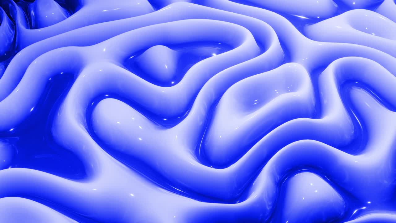 looped blue liquid background in 4k. Abstract wavy pattern on bright glossy surface of blue fluid, waves on paint fluid in smooth animation. Viscous 3d liquid. Creative backdrop